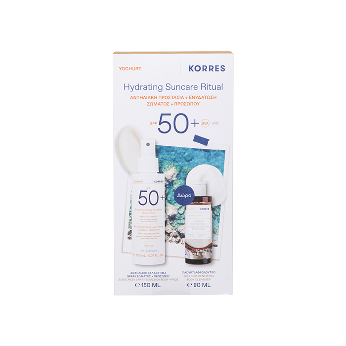 Korres Γιαούρτι Αντηλιακό Γαλάκτωμα Spray Σώματος και Προσώπου SPF 50+ & Αφρόλουτρο