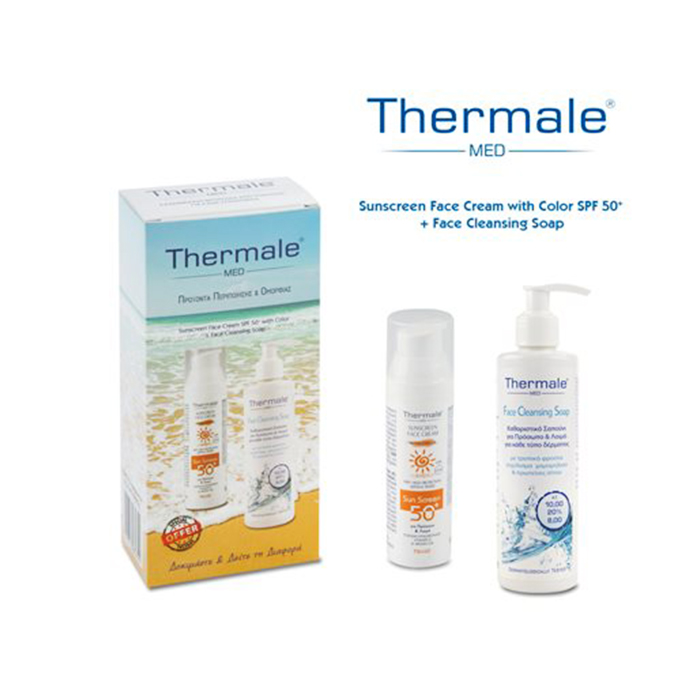 Thermale Med Thermale Med SET Sunscreen Face Cream Dark Color SPF50+ 75ml & ΔΩΡΟ Face Cleansing Soap