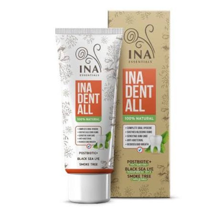 INA Essentials-Ina Dent-All. Φυσική οδοντόκρεμα χωρίς φθόριο με χρυσόξυλο, αλισίβα Μαύρης Θάλασσας και μεταβιοτικά