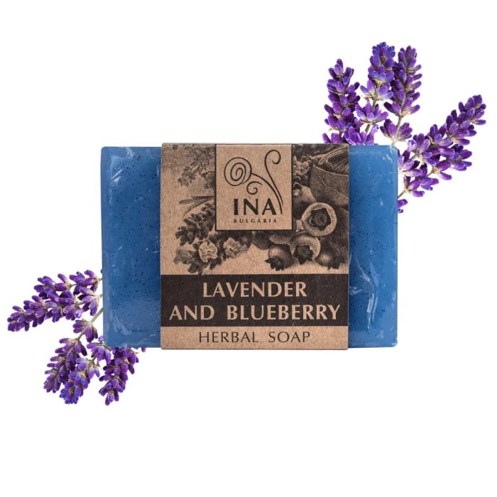 INA Essentials-Lavender & Blueberry. Φυσικό Σαπούνι με Λεβάντα και Μύρτιλλο, για ακμή και δέρμα με τάση για λιπαρότητα.
