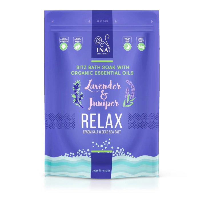 INA Essentials-Relax. Άλατα μπάνιου με λεβάντα και άρκευθο για χαλάρωση και ανακούφιση από το άγχος