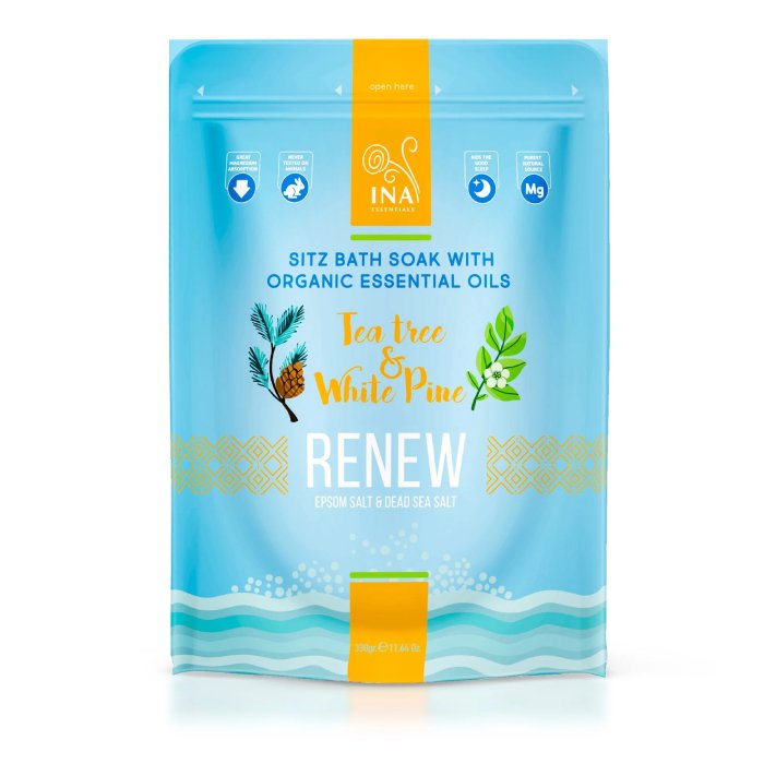 INA Essentials-Renew. Άλατα μπάνιου με τεϊόδεντρο και λευκή πεύκη για κουρασμένα πόδια και μυκητιάσεις νυχιών